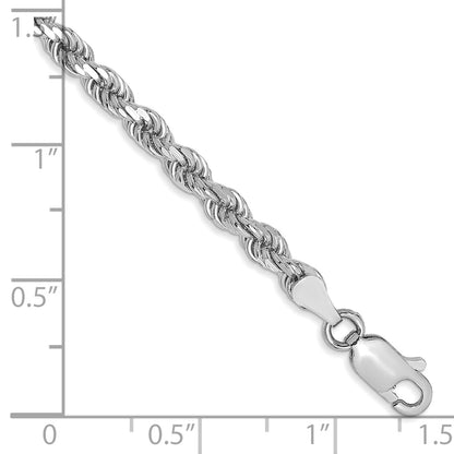 14k White Gold 7 inch 3.5mm Diamond-cut Rope with Lobster Clasp Chain