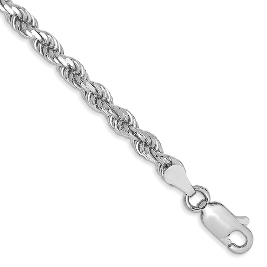 14k White Gold 7 inch 3.5mm Diamond-cut Rope with Lobster Clasp Chain