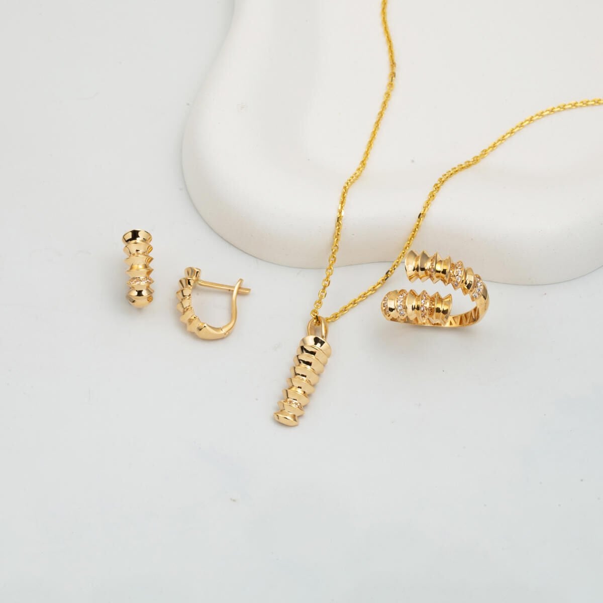 14K Yellow Gold Spiral Cubic Zirconia Jewelry Set