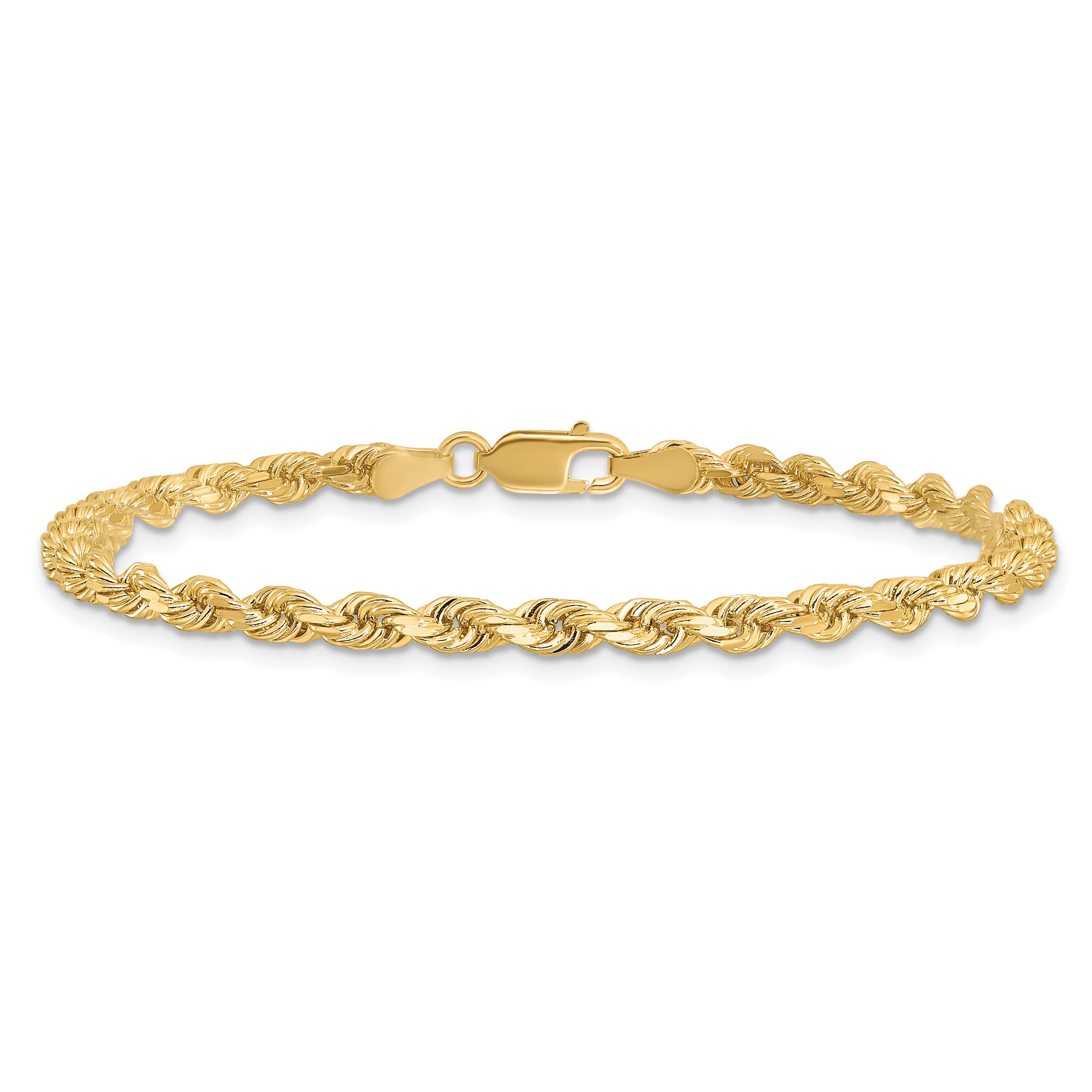 14k Yellow Gold 7 inch 3.5mm Diamond-cut Rope with Lobster Clasp Chain