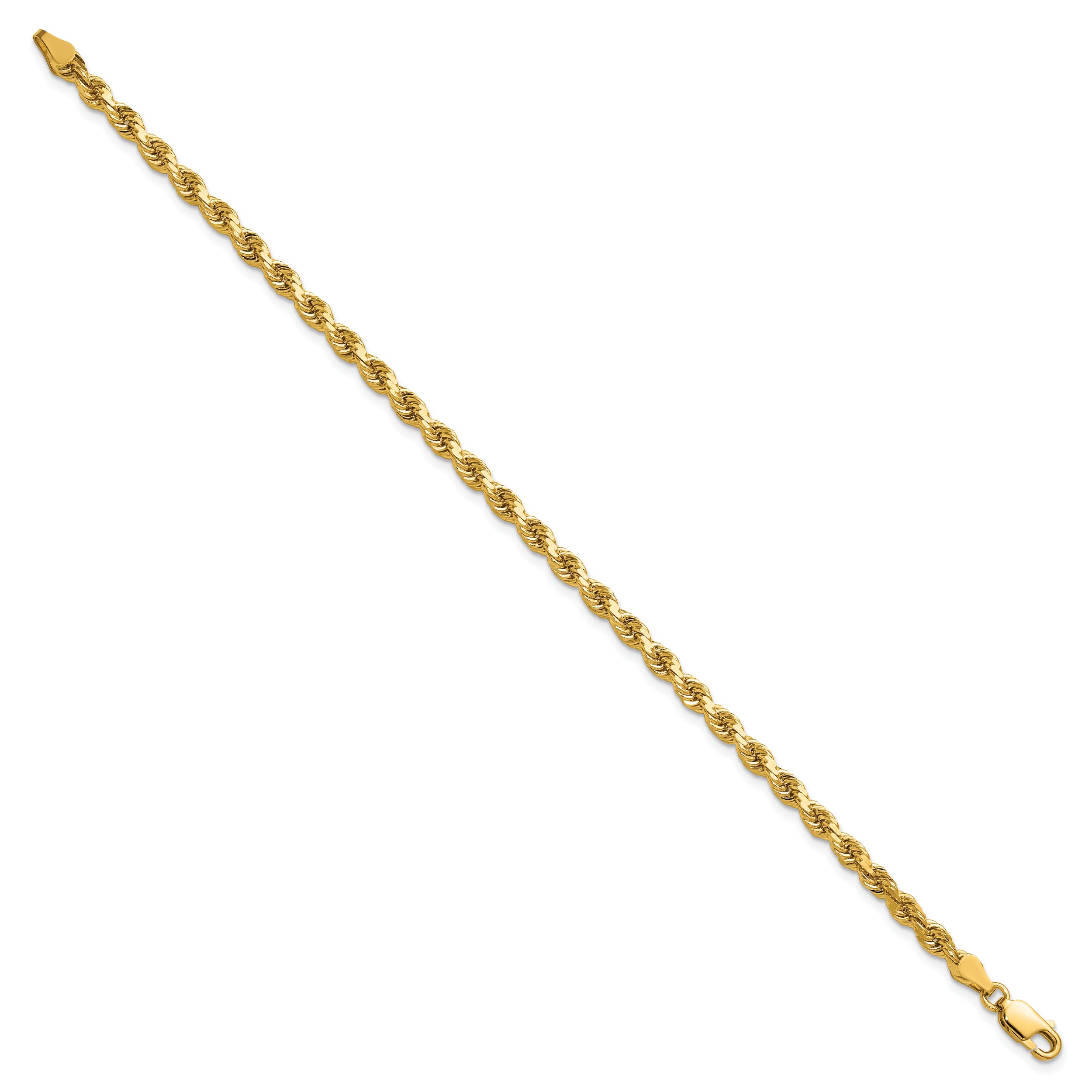 14k Yellow Gold 7 inch 3.75mm Diamond-cut Rope with Lobster Clasp Chain