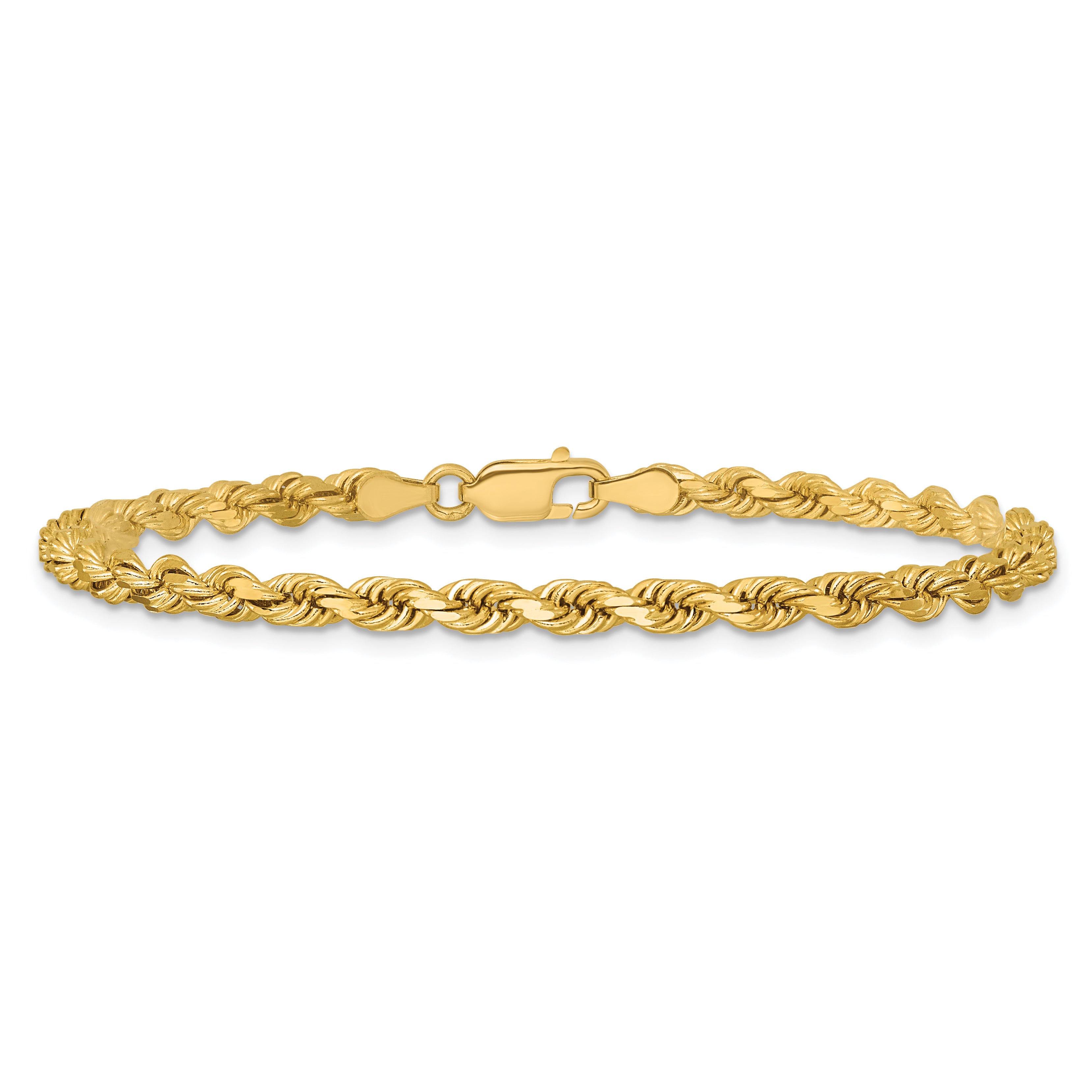 14k Yellow Gold 7 inch 3.75mm Diamond-cut Rope with Lobster Clasp Chain
