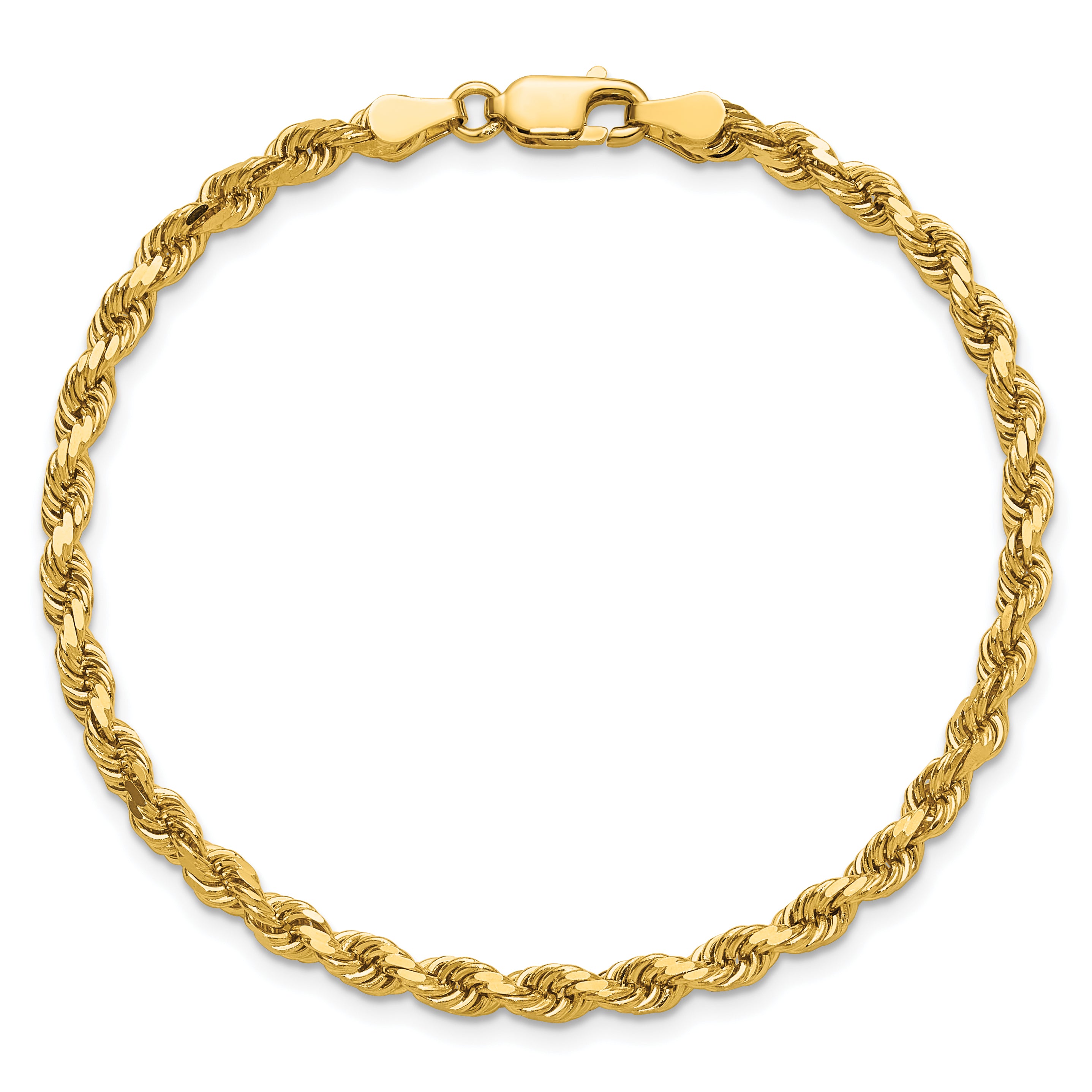 14k Yellow Gold 7 inch 3.75mm Diamond-cut Rope with Lobster Clasp Chain