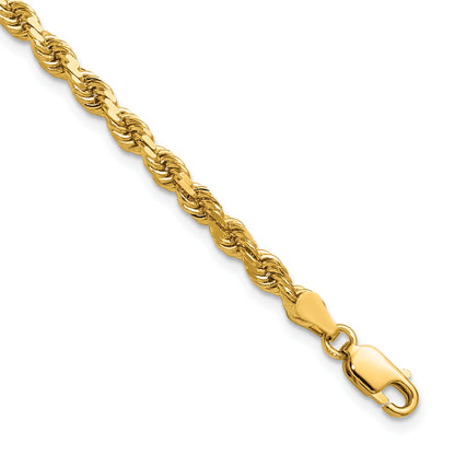 14k Yellow Gold 7 inch 3.75mm Diamond-cut Rope with Lobster Clasp Chain
