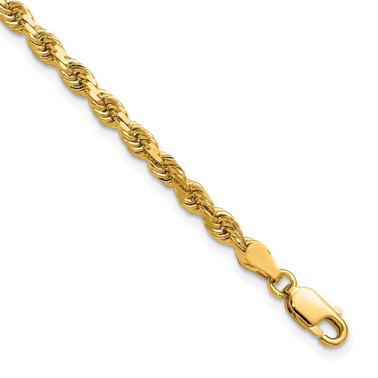 14k Yellow Gold 7 inch 3.75mm Diamond-cut Rope with Lobster Clasp Chain