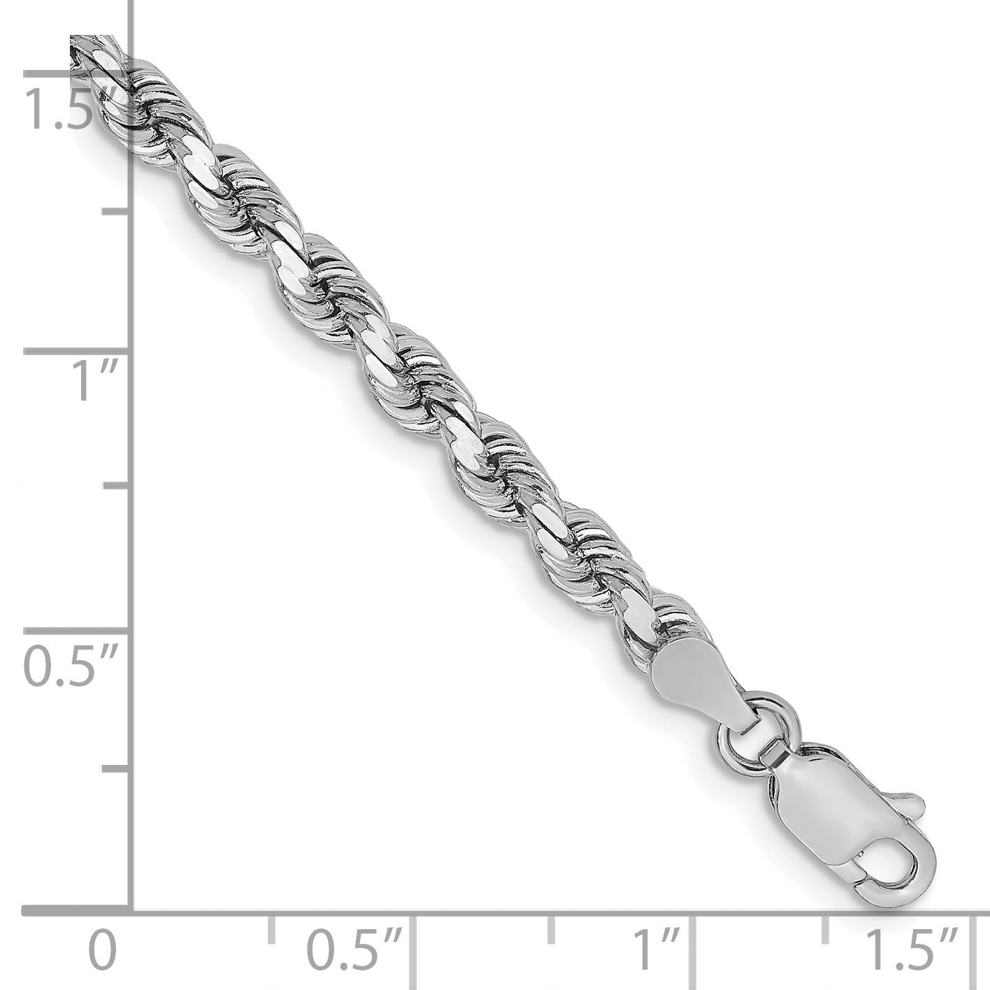 14k White Gold 7 inch 3.75mm Diamond-cut Rope with Lobster Clasp Chain