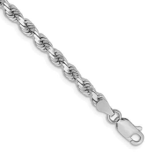 14k White Gold 7 inch 3.75mm Diamond-cut Rope with Lobster Clasp Chain