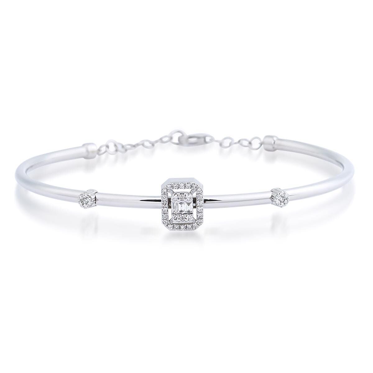 14K White Gold 0.28 Ct Baguette Diamond Bangle