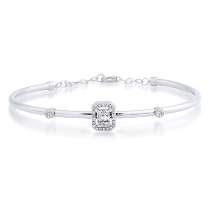 14K White Gold 0.28 Ct Baguette Diamond Bangle