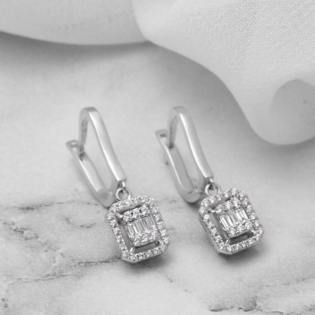 14K White Gold 0.28 Ct Baguette Diamond Earrings