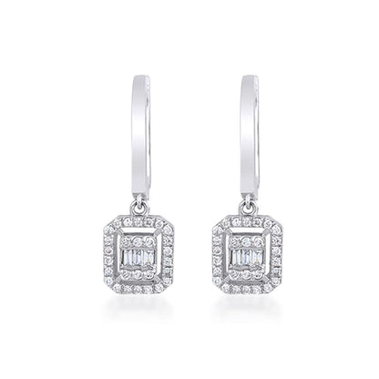 14K White Gold 0.28 Ct Baguette Diamond Earrings