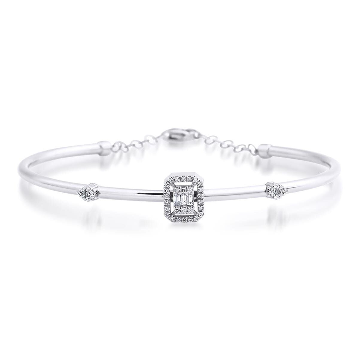 14K White Gold Baguette Diamond Bangle (4.58 g)