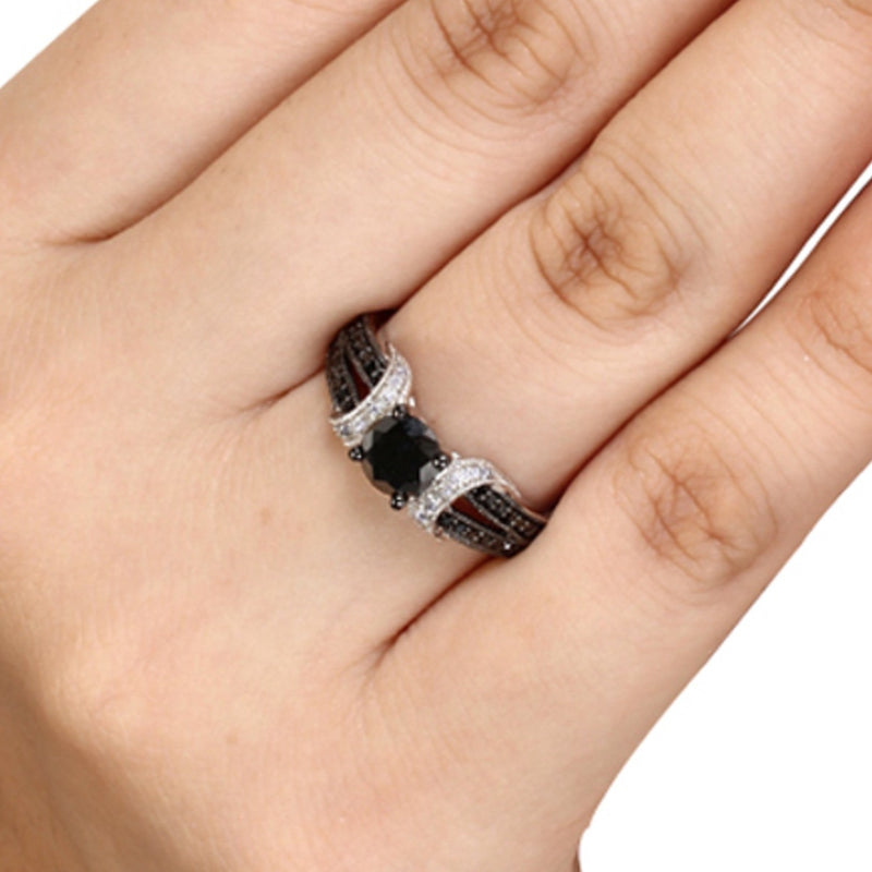 1.0 CT. TW Enhanced Black and White Diamond Collar Ring in 10K White Gold