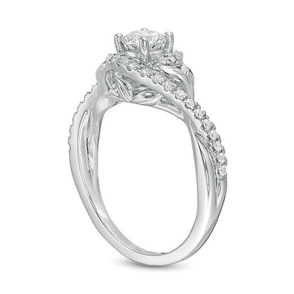0.75 CT. TW Diamond Bypass Leaf-Sides Engagement Ring in 14K White Gold