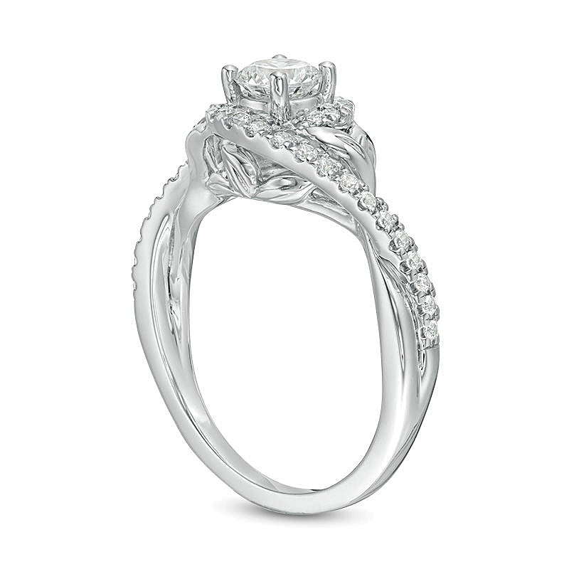 0.75 CT. TW Diamond Bypass Leaf-Sides Engagement Ring in 14K White Gold