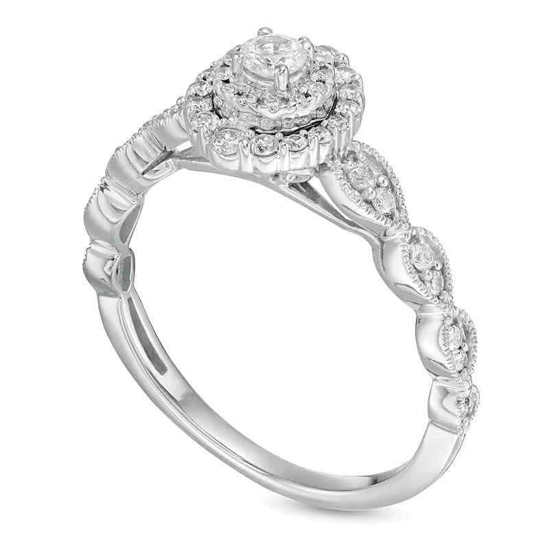 0.38 CT. TW Diamond Double Frame Art Deco Vintage-Style Engagement Ring in 10K White Gold