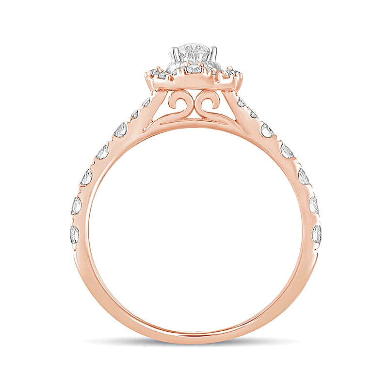 1.0 CT. TW Oval Diamond Scallop Frame Vintage-Style Engagement Ring in 14K Rose Gold