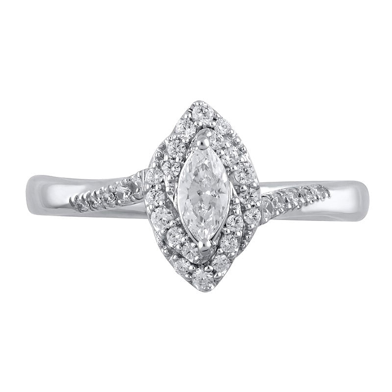 0.5 CT. TW Marquise Diamond Swirl Frame Engagement Ring in 10K White Gold