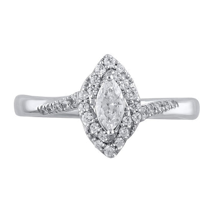 0.5 CT. TW Marquise Diamond Swirl Frame Engagement Ring in 10K White Gold