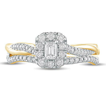 0.5 CT. TW Emerald-Cut Diamond Frame Twist Shank Bridal Set in 10K Gold