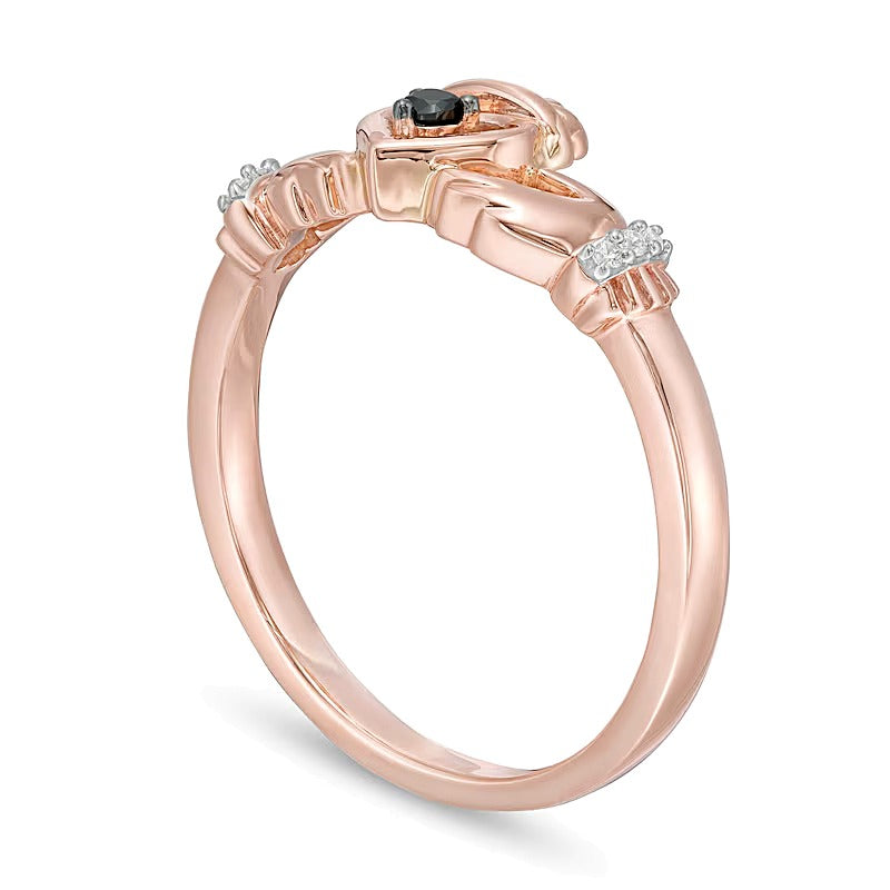 0.05 CT. TW Enhanced Black and White Diamond Claddagh Ring in 10K Rose Gold