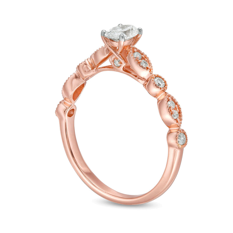 0.5 CT. TW Oval Diamond with Marquise Shapes Vintage-Style Engagement Ring in 10K Rose Gold