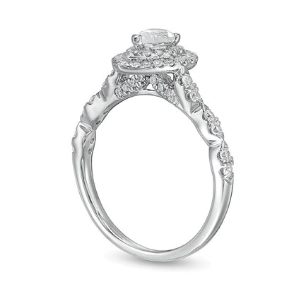 1.0 CT. TW Pear-Shaped Diamond Double Frame Scallop Shank Engagement Ring in 10K White Gold