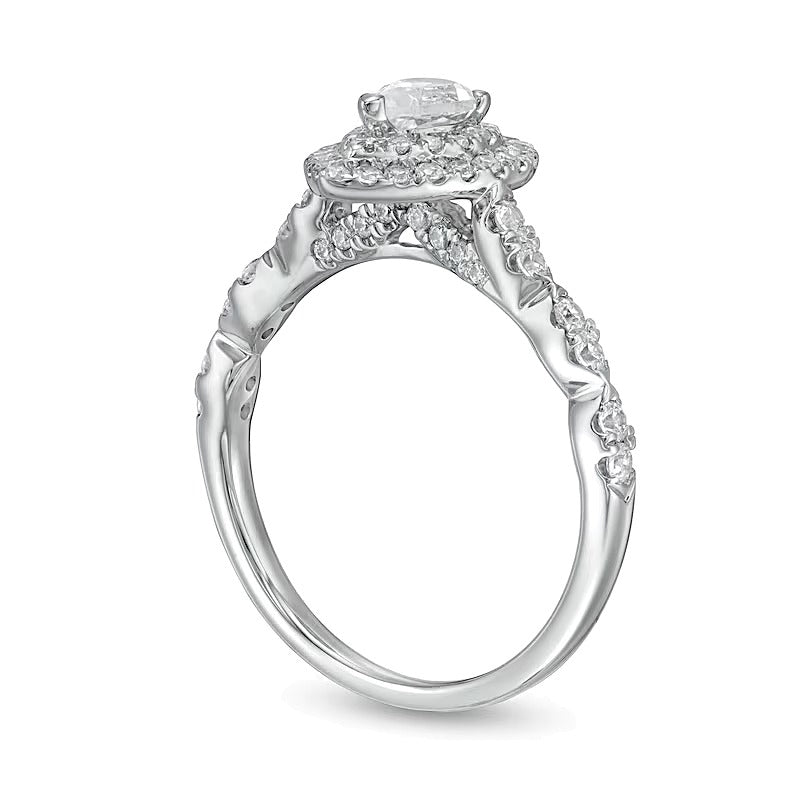 1.0 CT. TW Pear-Shaped Diamond Double Frame Scallop Shank Engagement Ring in 10K White Gold