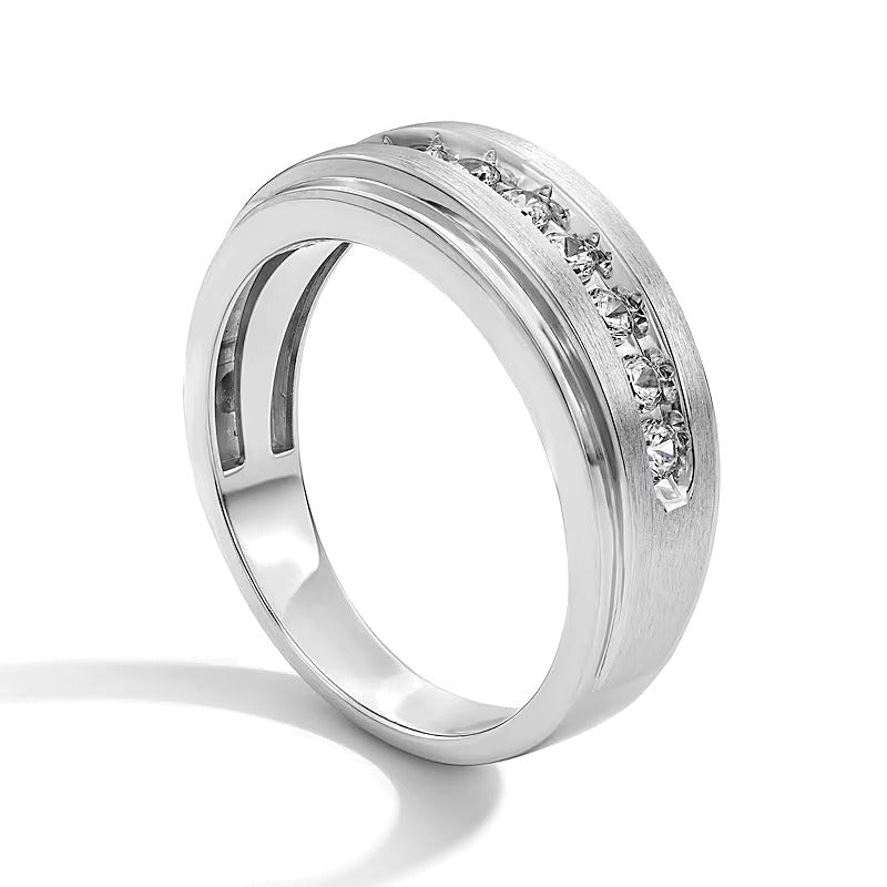 0.5 CT. TW Diamond Stepped Edge Band in 10K White Gold
