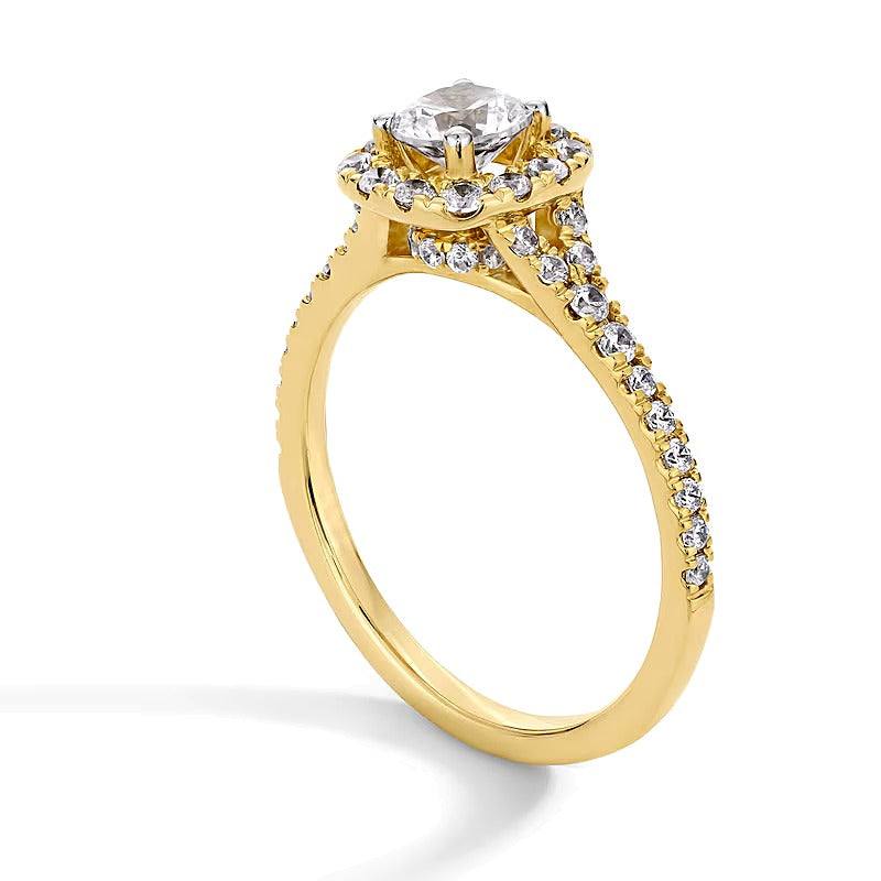 1.0 CT. TW Lab-Grown Diamond Cushion Frame Split Shank Engagement Ring in 14K Gold (F/SI2)