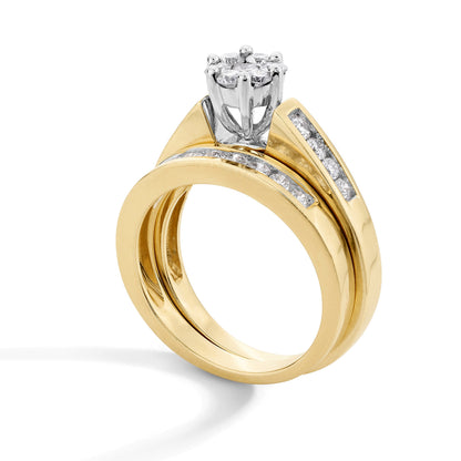1.0 CT. TW Multi-Diamond Flower Bridal Set in 10K Gold