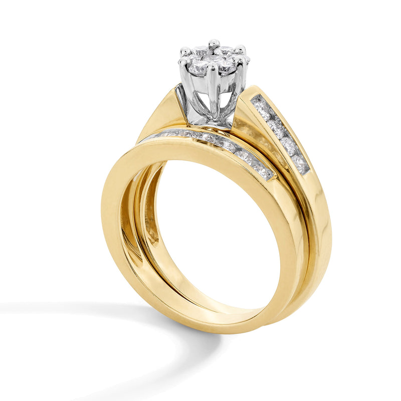 1.0 CT. TW Multi-Diamond Flower Bridal Set in 10K Gold