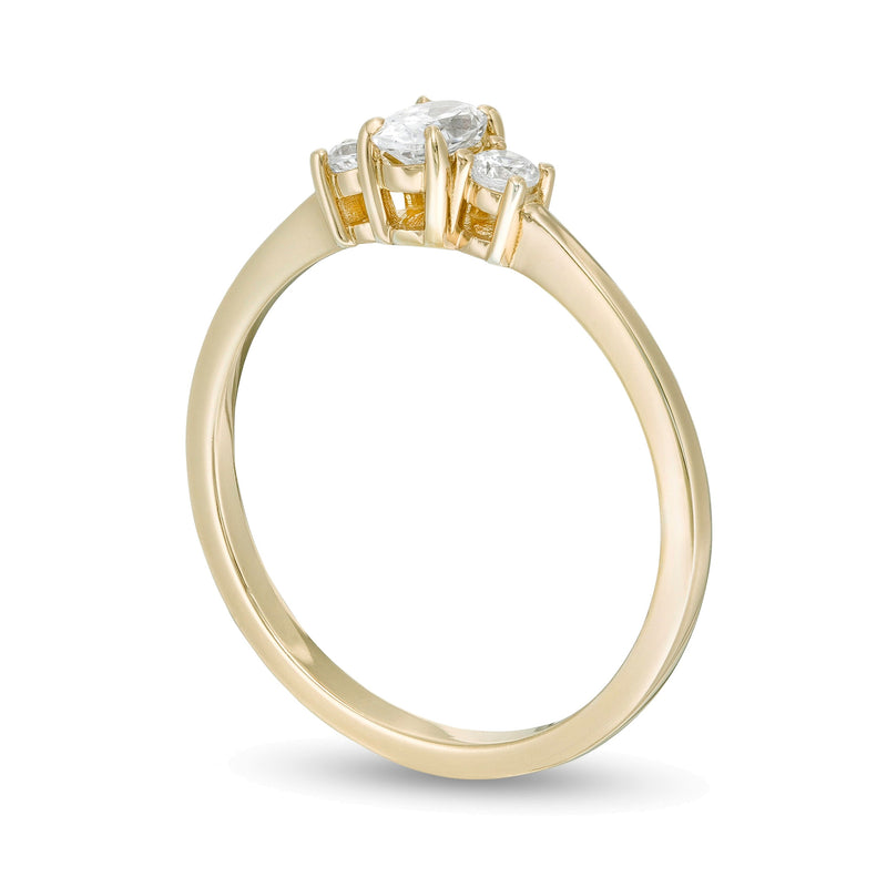 0.5 CT. TW Oval and Round Diamond Three Stone Engagement Ring in 14K Gold