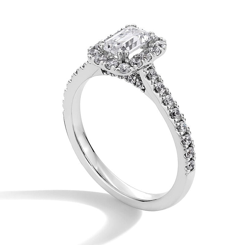 1.0 CT. TW Emerald-Cut Lab-Grown Diamond Frame Engagement Ring in Platinum (F/SI2)