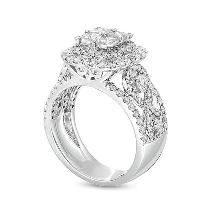 2.5 CT. TW Quad Princess-Cut Diamond Double Quatrefoil Frame Engagement Ring in 14K White Gold