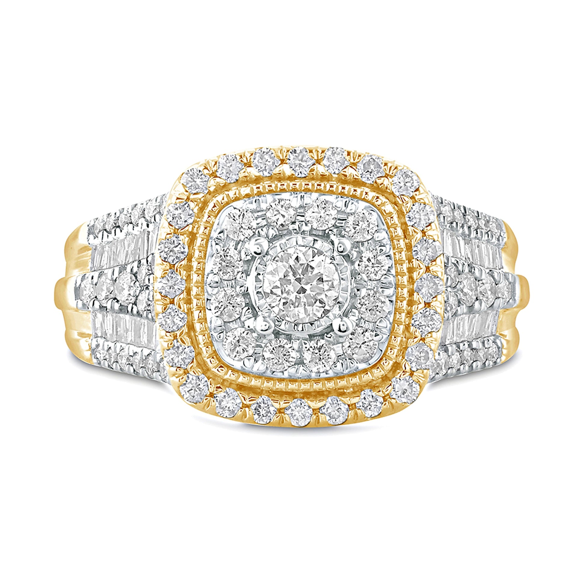 1.0 CT. TW Diamond Cushion Frame Vintage-Style Engagement Ring in 10K Gold