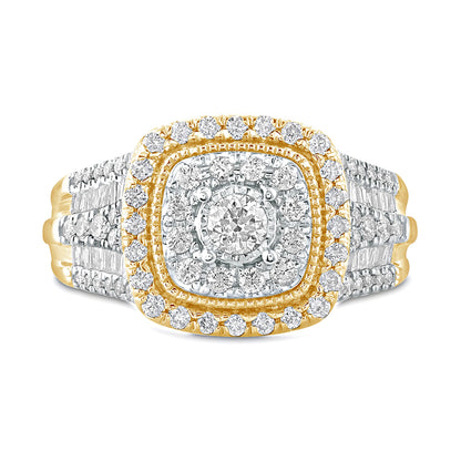 1.0 CT. TW Diamond Cushion Frame Vintage-Style Engagement Ring in 10K Gold