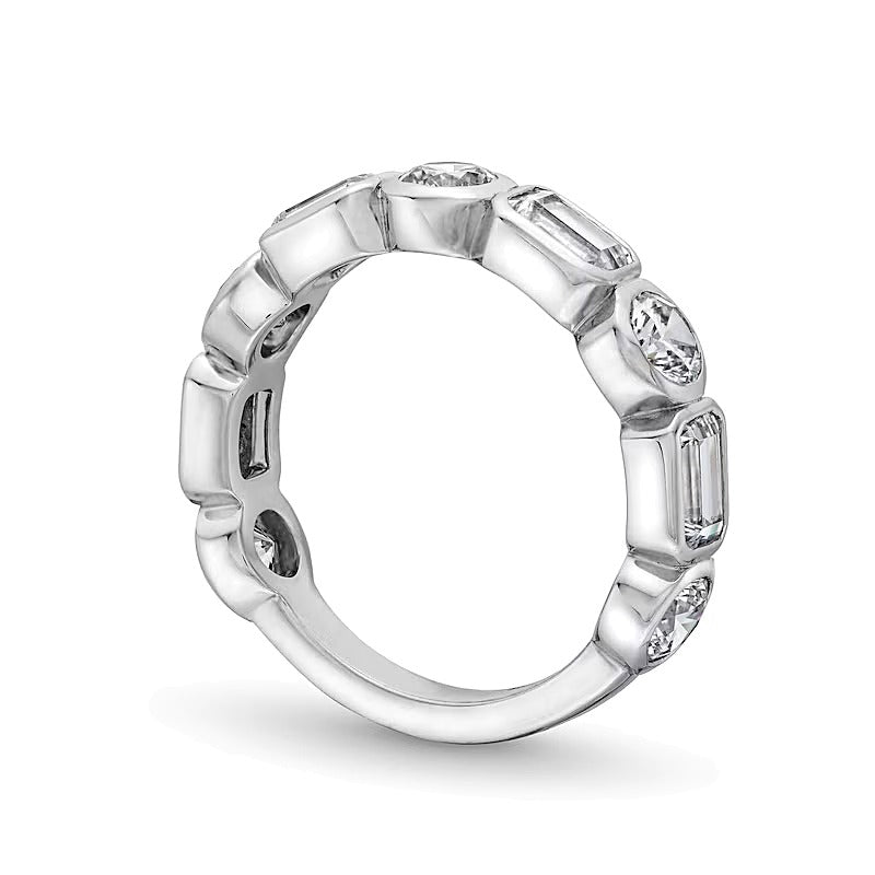 2.63 CT. TW Emerald-Cut and Round Lab-Grown Diamond Bezel-Set Anniversary Band in 14K White Gold (F/VS2)