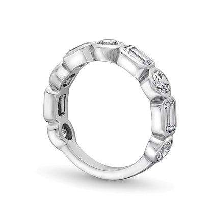 2.63 CT. TW Emerald-Cut and Round Lab-Grown Diamond Bezel-Set Anniversary Band in 14K White Gold (F/VS2)