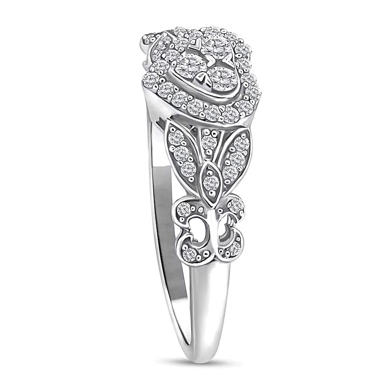 0.25 CT. TW Heart Multi-Diamond Fleur-de-Lis Shank Ring in 10K White Gold