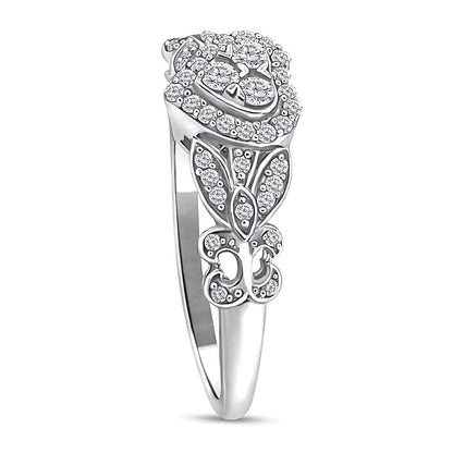 0.25 CT. TW Heart Multi-Diamond Fleur-de-Lis Shank Ring in 10K White Gold