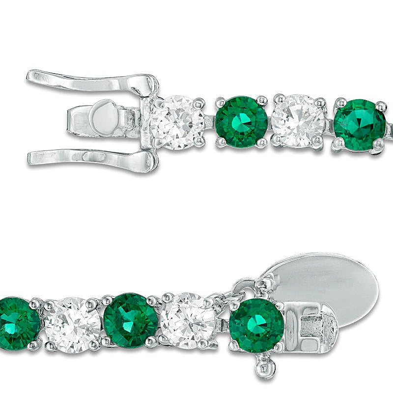 4.0mm Lab-Created Emerald and White Sapphire Alternating Tennis Bracelet in Sterling Silver - 7.25"