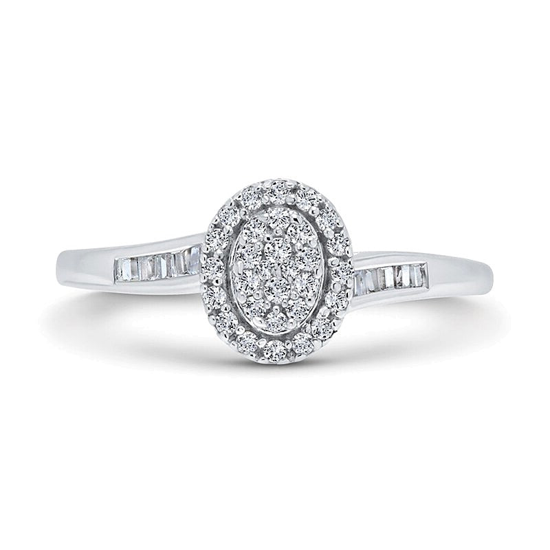 0.25 CT. TW Oval Multi-Diamond Frame Bypass Ring in 10K White Gold