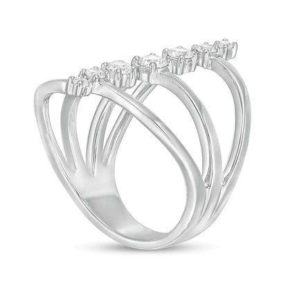 0.5 CT. TW Diamond Linear Seven Stone Open Shank Ring in 10K White Gold