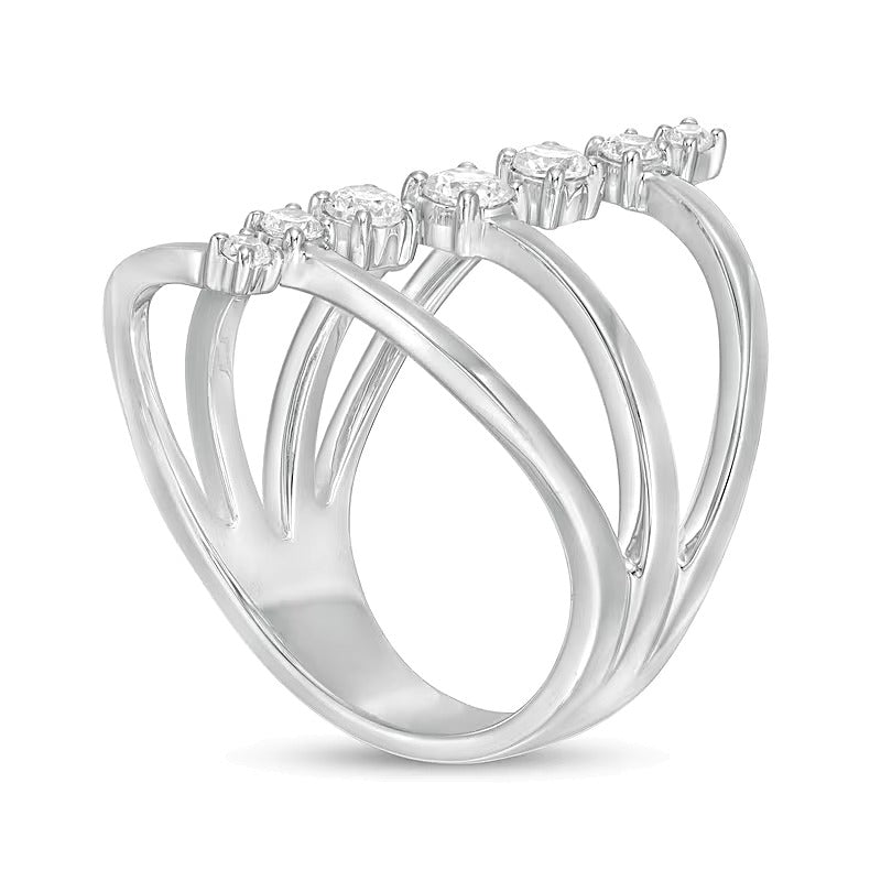 0.5 CT. TW Diamond Linear Seven Stone Open Shank Ring in 10K White Gold