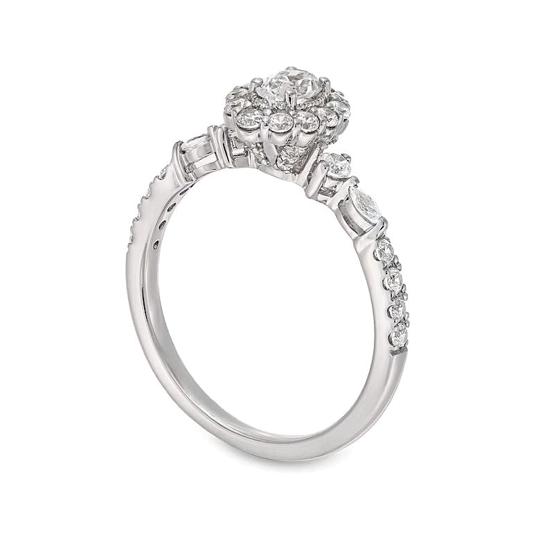 0.75 CT. TW Oval Diamond Frame Vintage-Style Engagement Ring in 14K White Gold