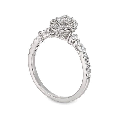 0.75 CT. TW Oval Diamond Frame Vintage-Style Engagement Ring in 14K White Gold