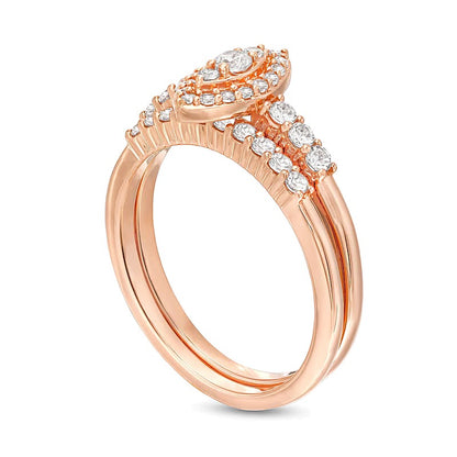 0.5 CT. TW Marquise-Shaped Multi-Diamond Frame Bridal Set in 10K Rose Gold