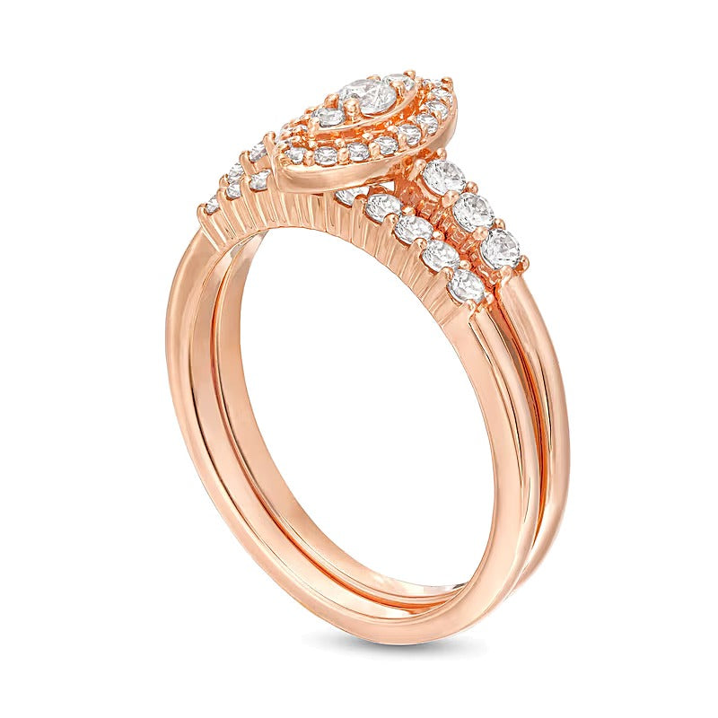 0.5 CT. TW Marquise-Shaped Multi-Diamond Frame Bridal Set in 10K Rose Gold