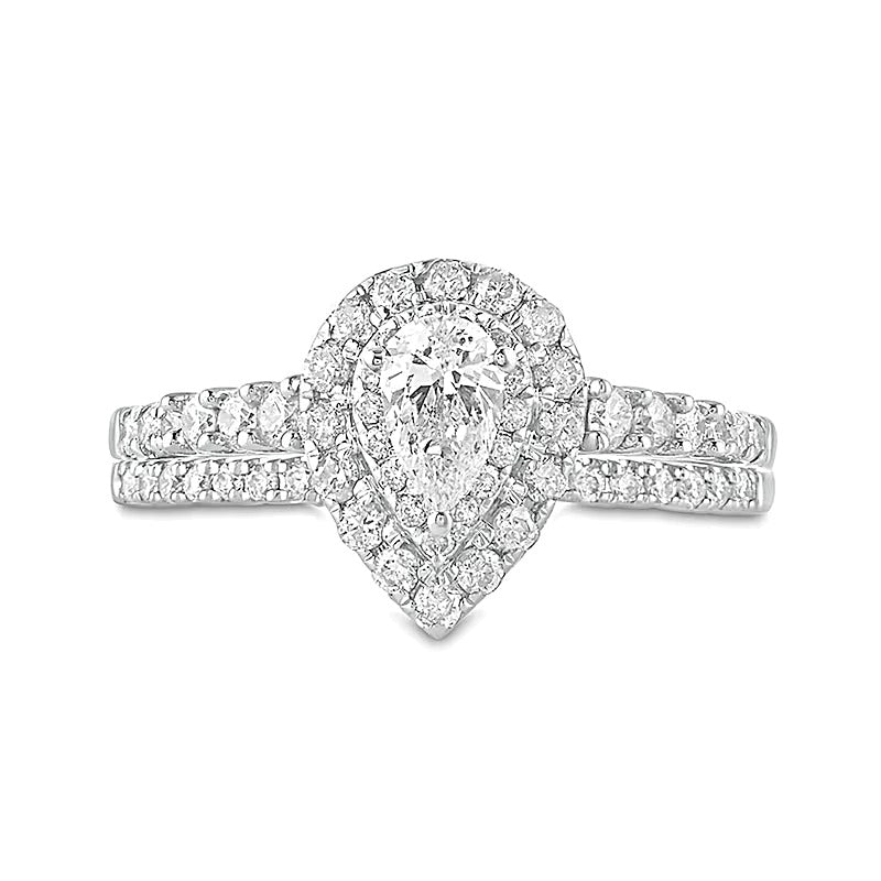 1.0 CT. TW Pear-Shaped Diamond Double Frame Bridal Set in 10K Two-Tone Gold
